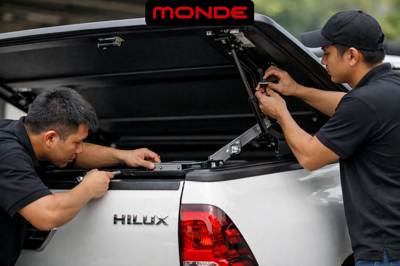 Kỹ thuật lắp đặt ch&iacute;nh x&aacute;c Nắp th&ugrave;ng thấp Toyota Hilux